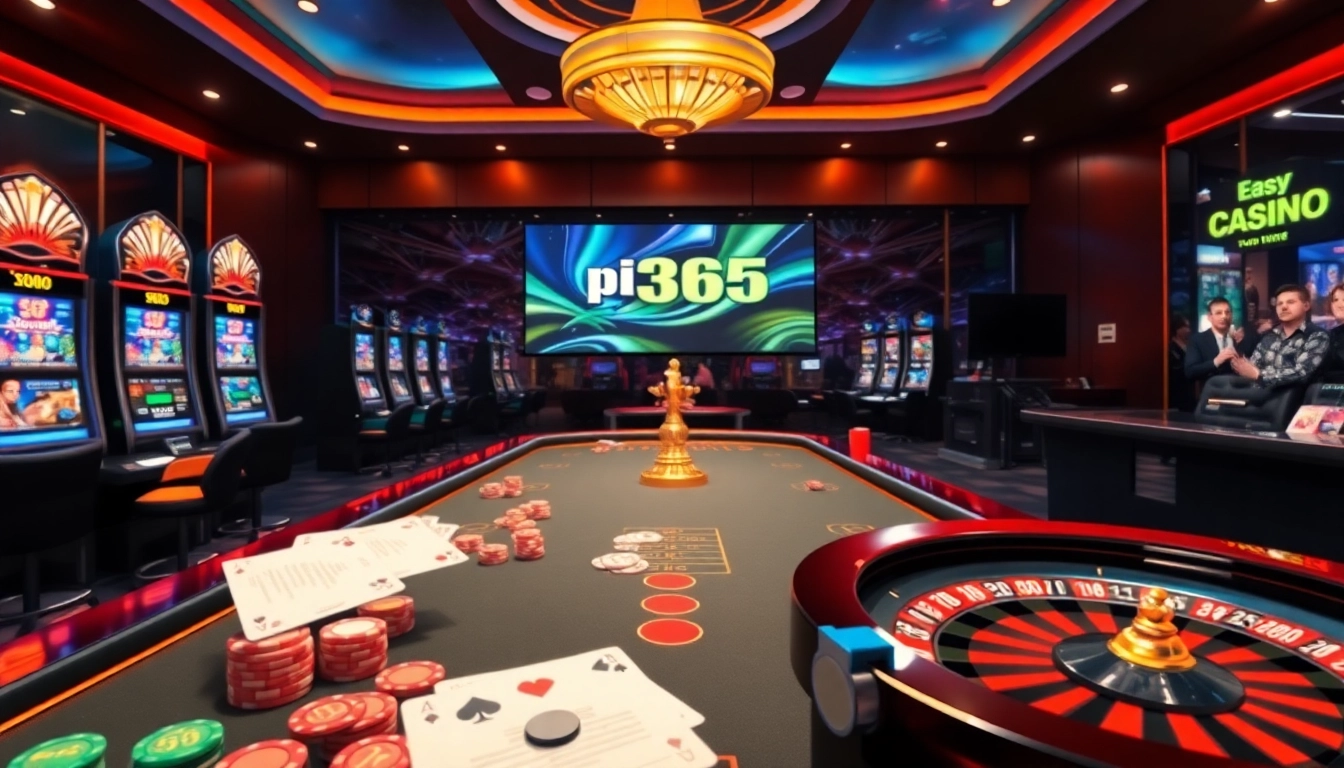 Experience the excitement of ph365 register in a vibrant online casino showcasing slot machines and roulette.
