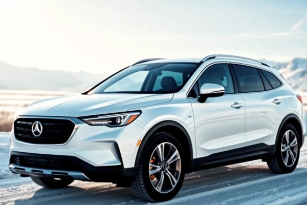 PPF winter road salt protection on a vehicle displayed in a winter landscape against snow and mountains.