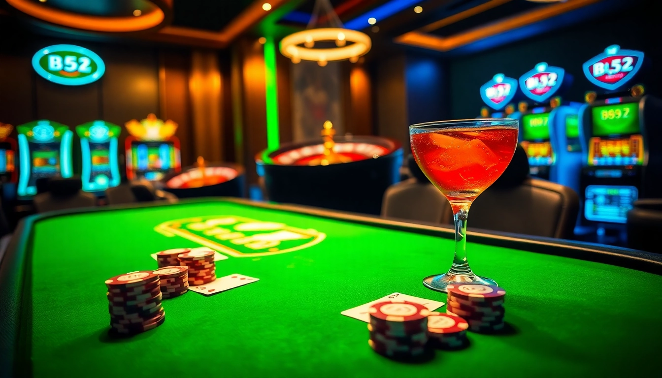 Experience the thrill of high-stakes poker at B52-themed casino tables.