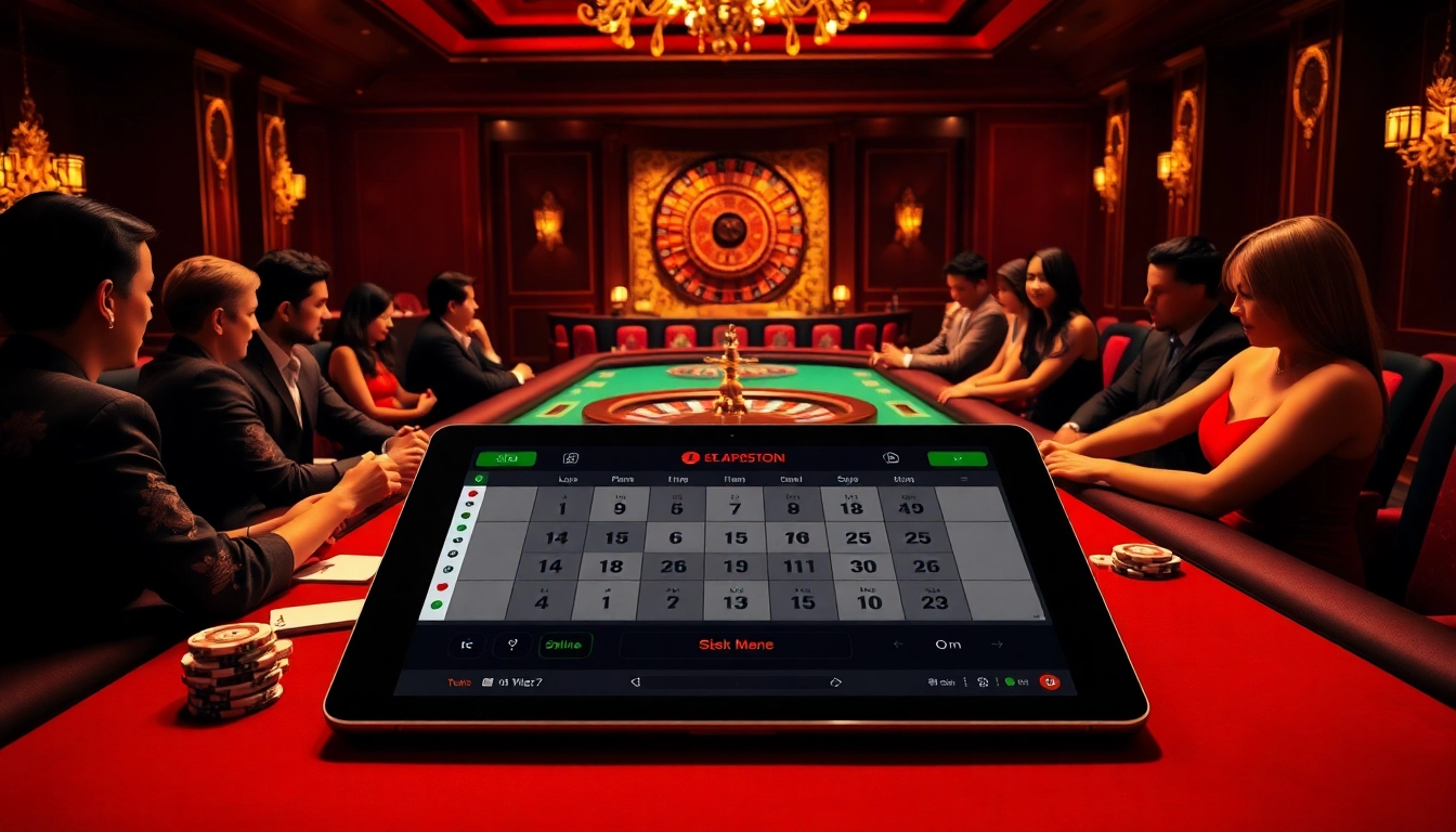 Players strategizing in a vibrant casino scene, featuring MMOO gaming elements like poker chips and tables.
