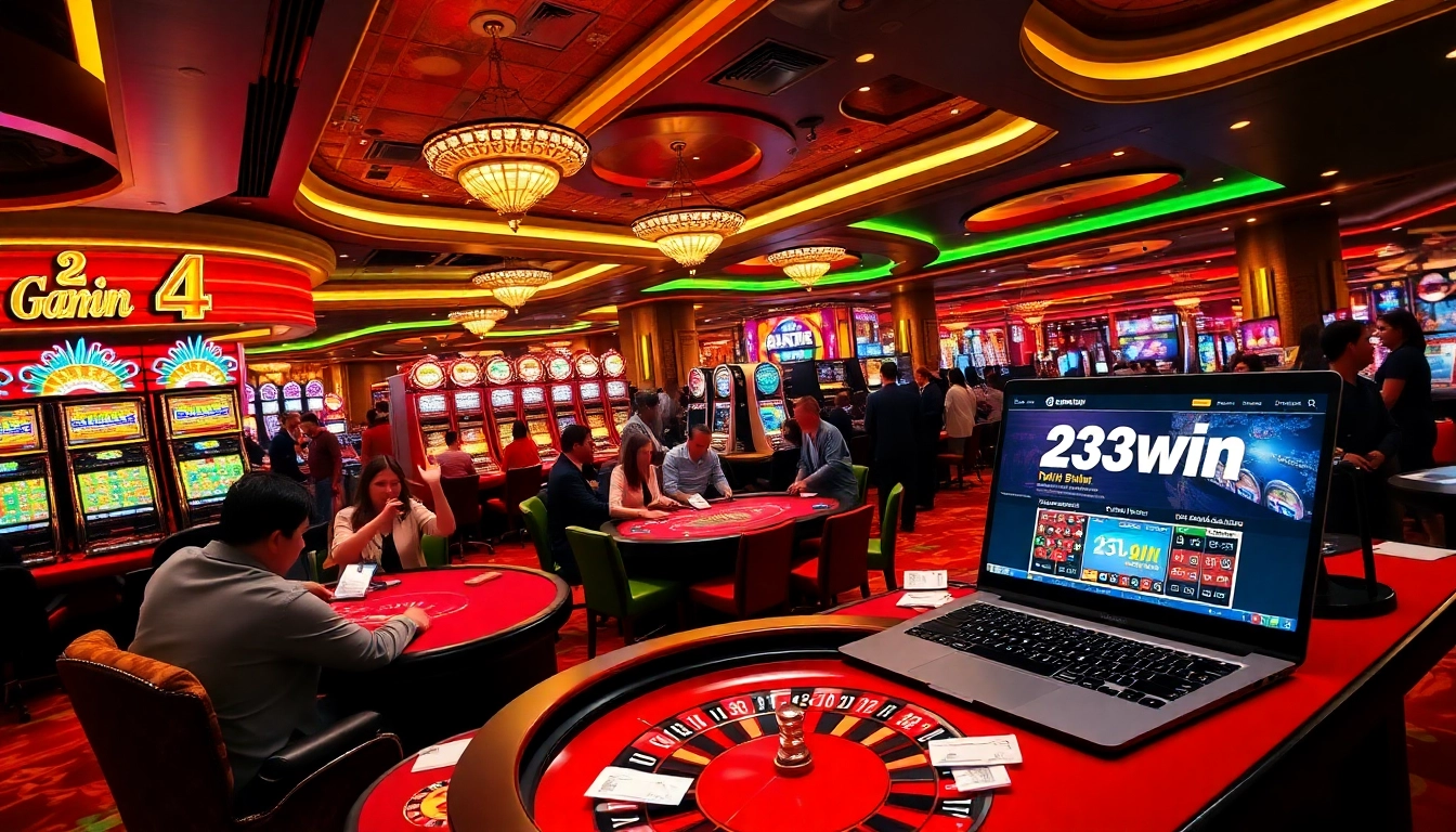 23win casino scene with vibrant slot machines and engaging gameplay featuring poker tables and roulette.