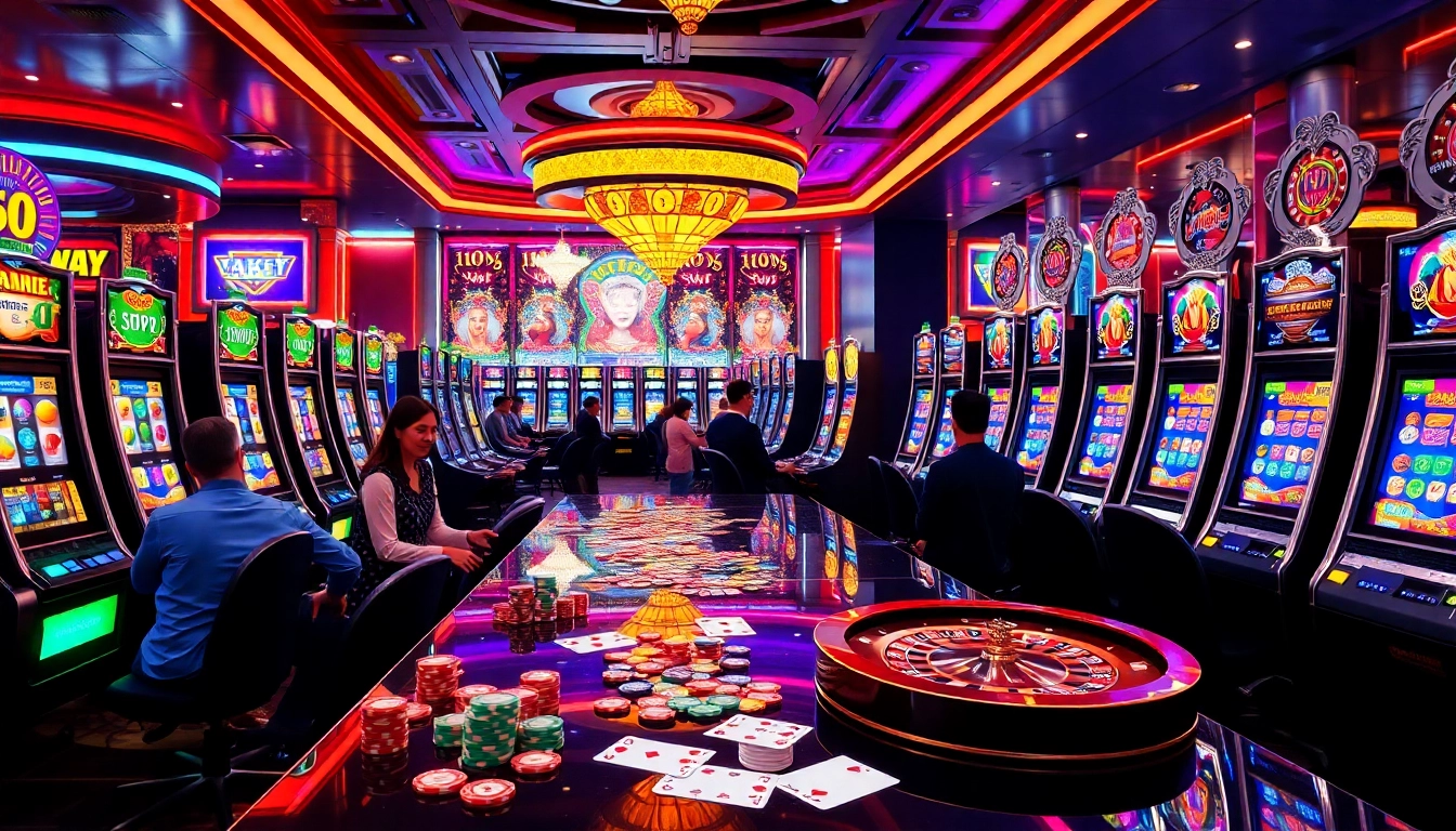 Situs gacor showcased in a vibrant casino environment with players celebrating a jackpot win.