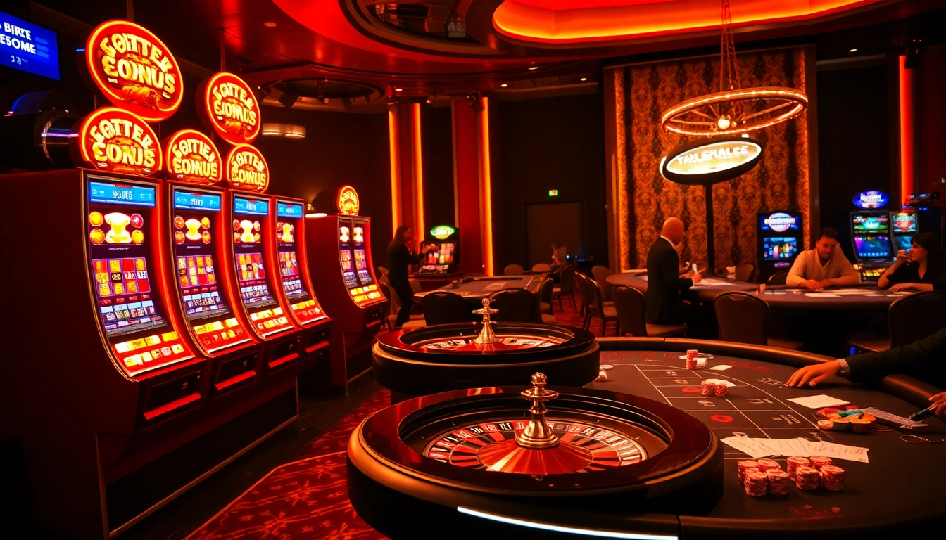 Hitclub's vibrant casino experience showcasing engaging players at slot machines and roulette tables.