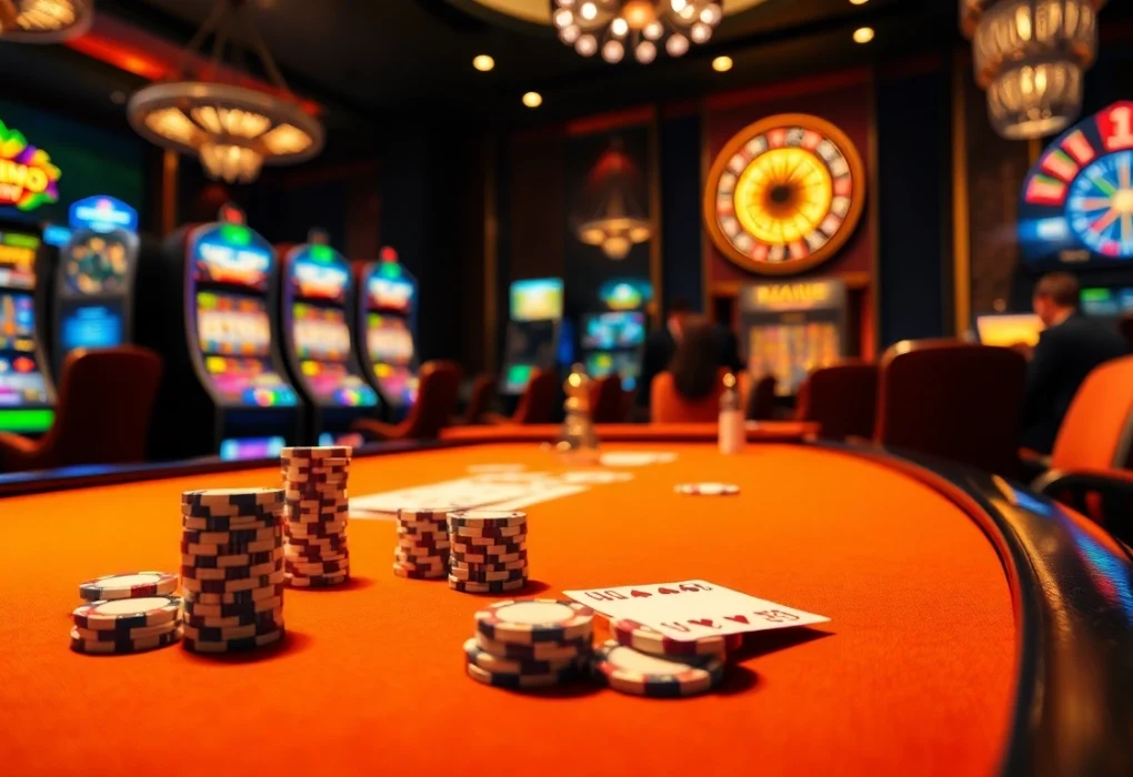 Experience thrilling gameplay at https://f8bet.net.in/ with luxurious casino visuals featuring poker tables and exciting slot machines.