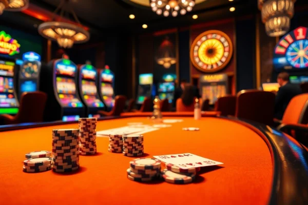 Experience thrilling gameplay at https://f8bet.net.in/ with luxurious casino visuals featuring poker tables and exciting slot machines.
