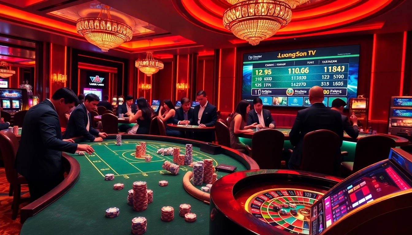 Experience thrilling live gambling with LuongSon TV at a luxurious casino table.