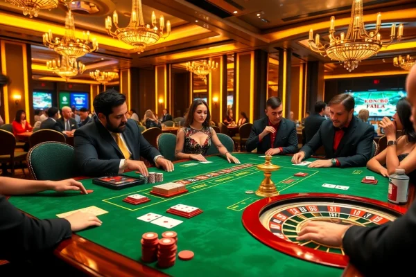 KONG88 excitement captures players at a high-stakes table game with chips and cards.