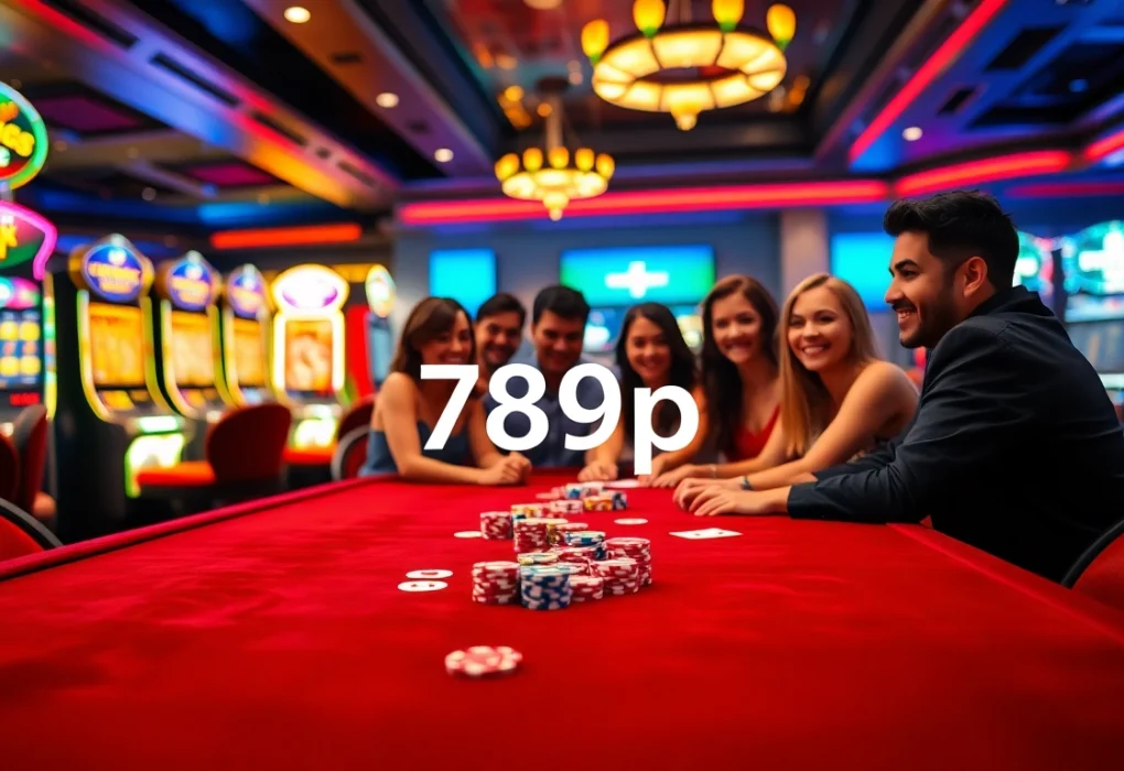 Players enjoying a thrilling game night at 789p casino, with vibrant poker chips and cards visible.