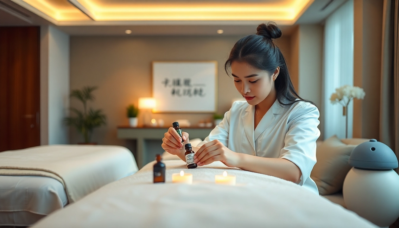 평택출장마사지 service showcasing a professional therapist preparing in a calming hotel room.