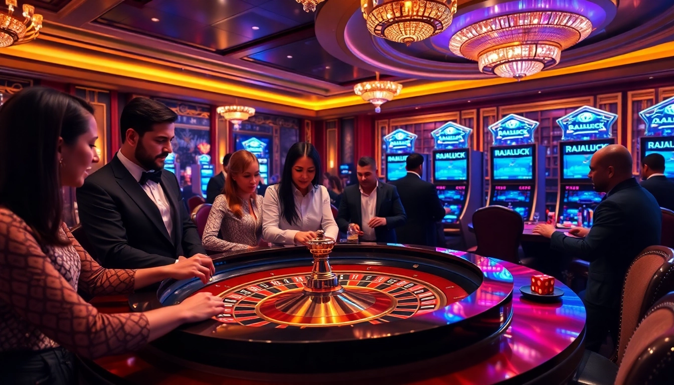 Experience thrilling gameplay at RAJALUCK with players engaging at a casino table.
